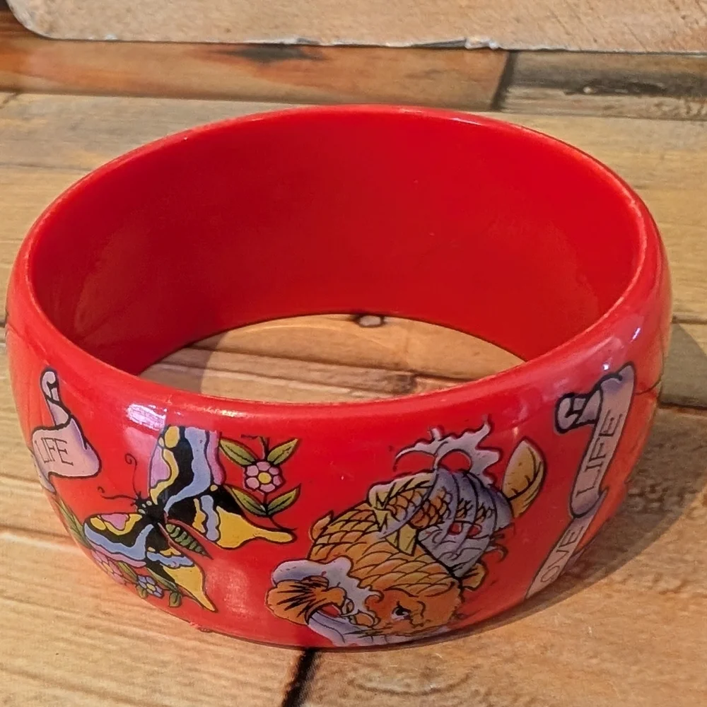 VINTAGE ED HARDY TATTOO DESIGNS Red BRACELET Love Life - Picture 5 of 14